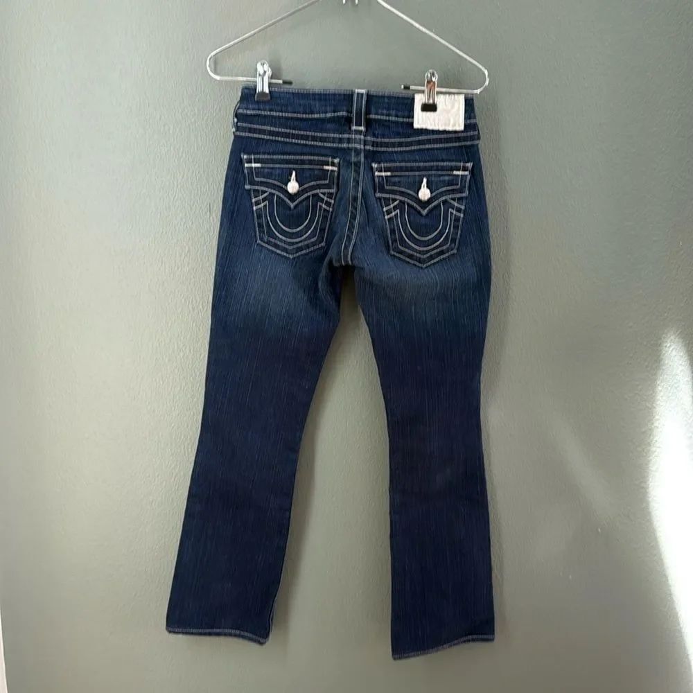 NWOT True Religion Becky Womens Size 24 Bling Blue Denim Jeans Button Pocket